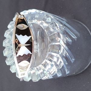 Silver bracelet with enamel butterfly inlay.